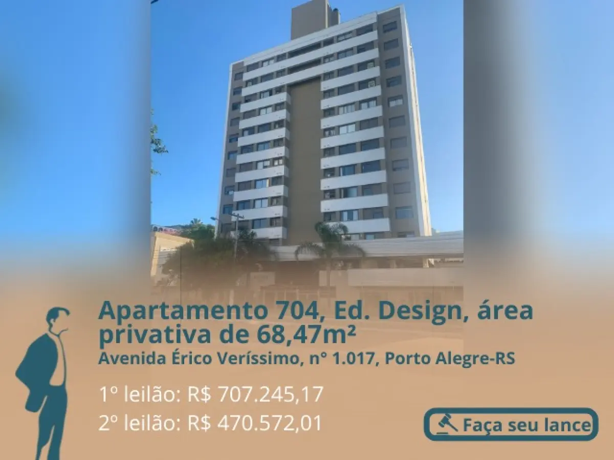 LOTE F - Apartamento 704, Ed. Design, área privativa de 68,47m², e box n°29, área 21,16m², sitos na Avenida Érico Veríssimo, n° 1.017, Porto Alegre-RS. Objetos da matrícula 148.635 e 148.598 do R.I da 2° zona de Porto Alegre-RS