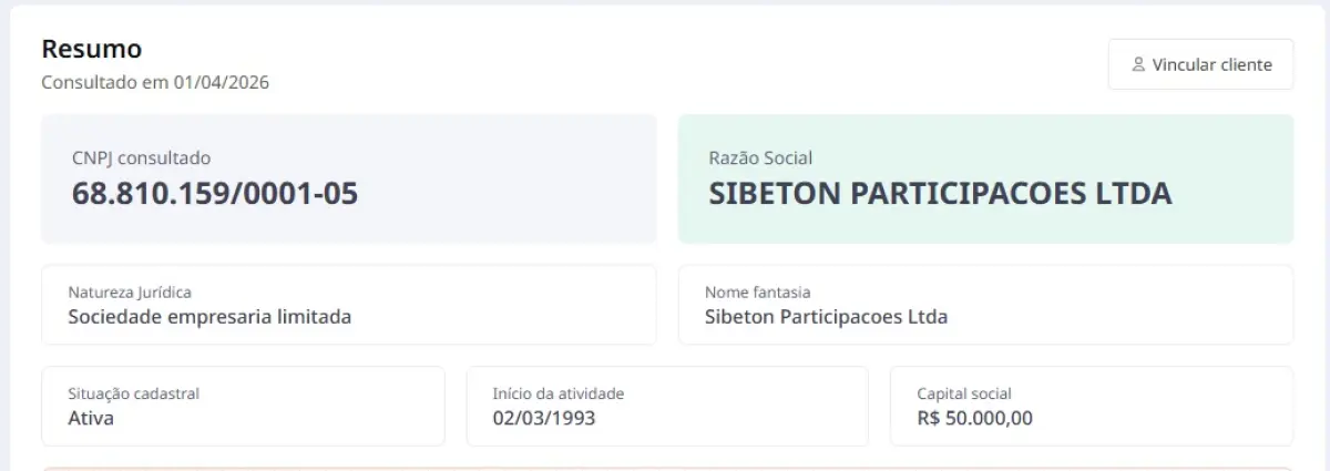 LOTE 004 - PARTICIPAÇÃO NA EMPRESA INATIVA SIBETON PARTICIPAÇÕES LTDA