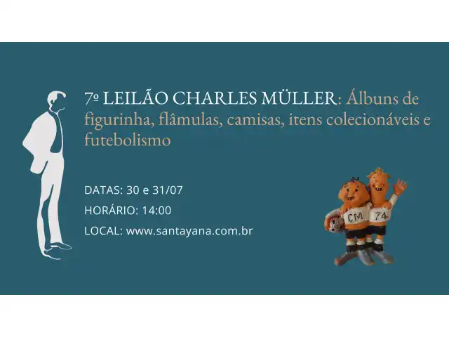 7º LEILÃO CHARLES MÜLLER: Álbuns de figurinha, flâmulas, camisas, itens colecionáveis e futebolismo