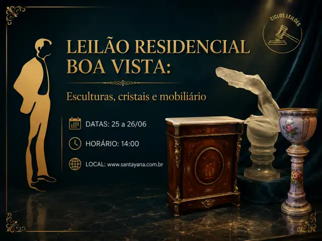 LEILÃO RESIDENCIAL BOA VISTA: Esculturas, cristais e mobiliário