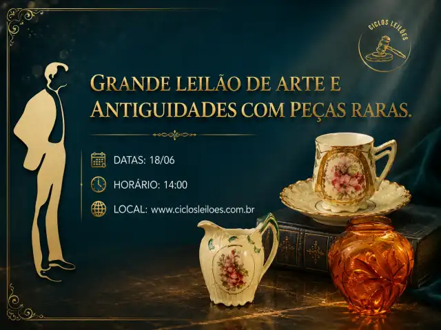GRANDE LEILÃO DE ARTE E ANTIGUIDADES COM PEÇAS RARAS.