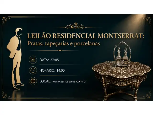 LEILÃO RESIDENCIAL MONTSERRAT: Pratas, tapeçarias e porcelanas