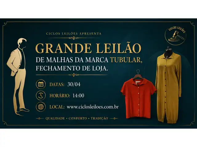 Grande leilão de malhas da Marca TUBULAR, fechamento de loja.