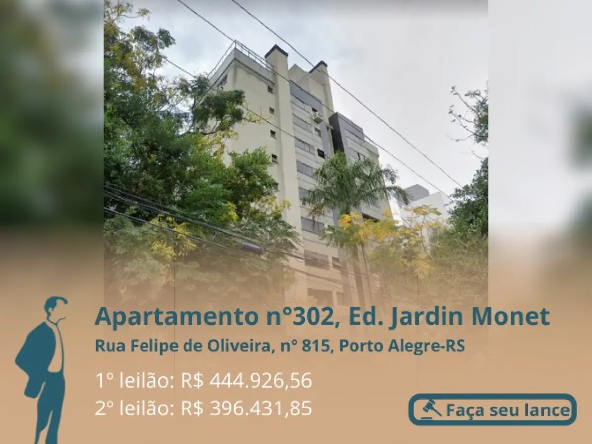 LOTE H - Apartamento n°302, Ed. Jardin Monet, área privativa 46,71m² e box n°08, área privativa 11,71m², sitos na Rua Felipe de Oliveira, n° 815, Porto Alegre-RS. Objetos da matrícula n° 109.375 e 109.353 do R.I da 2° zona de Porto Alegre-RS