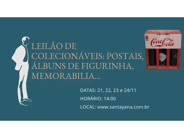 LEILÃO DE COLECIONÁVEIS: POSTAIS, ÁLBUNS DE FIGURINHA, MEMORABILIA...