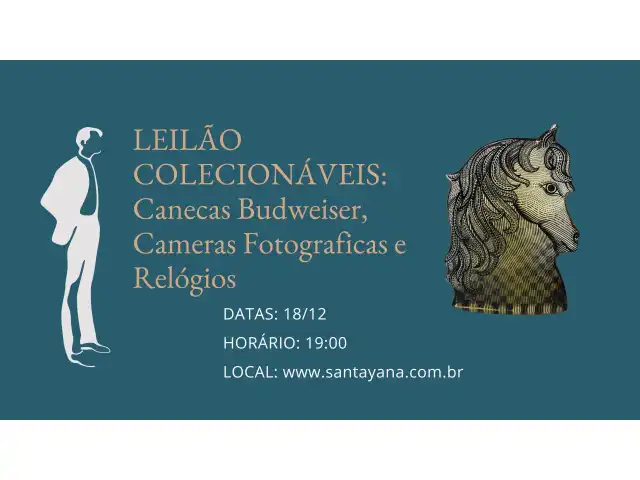 LEILÃO COLECIONÁVEIS: CANECAS BUDWEISER, CAMERAS FOTOGRÁFICAS E RELÓGIOS