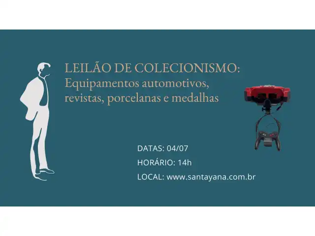LEILÃO DE COLECIONISMO: equipamentos automotivos, revistas, porcelanas e medalhas