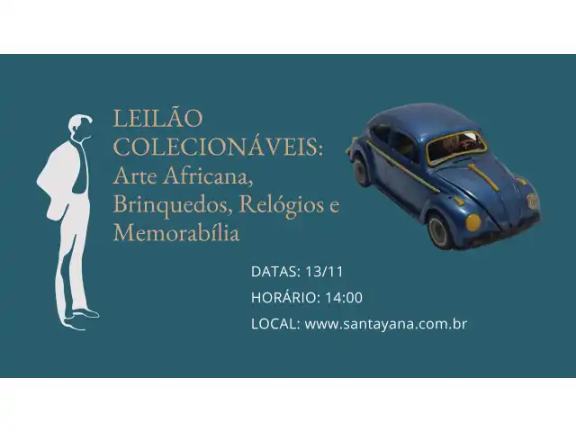 LEILÃO COLECIONÁVEIS: ARTE AFRICANA, BRINQUEDOS, RELÓGIOS E MEMORABÍLIA
