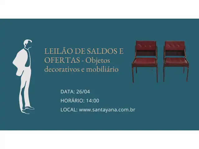LEILÃO DE SALDOS E OFERTAS: Objetos decorativos e mobiliário