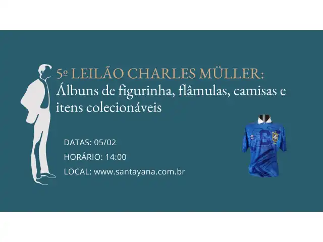 5º LEILÃO CHARLES MÜLLER: Álbuns de figurinha, flâmulas, camisas e itens colecionáveis