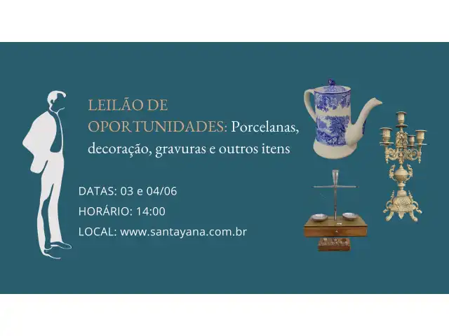 LEILÃO DE OPORTUNIDADES: Porcelanas, decoração, gravuras e outros itens