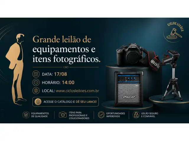 Grande leilão de equipamentos e Itens fotográficos.